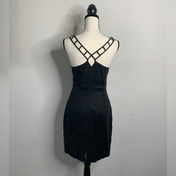 Andrea Polizzi for Rex Lester Black Linen Strappy Cutout Crisscross Mini Dress - Picture 11 of 13